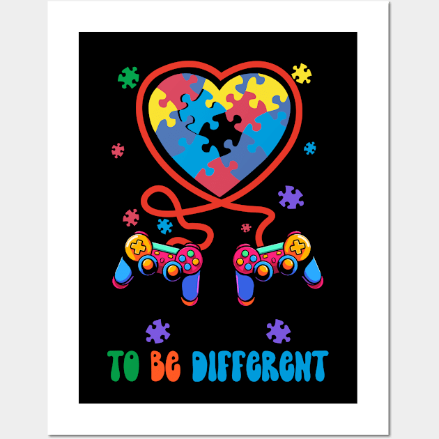 Gamer Autism Awareness It's Ok To Be Different Funny Video Game Wall Art by inksplashcreations